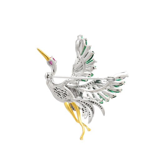 Silver Flying Crane Brooch/Pendant