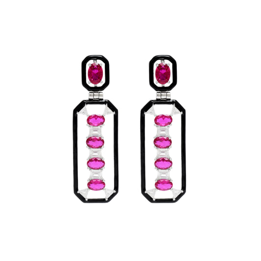 Geometric CZ Drop Earrings In 925 Sterling Silver