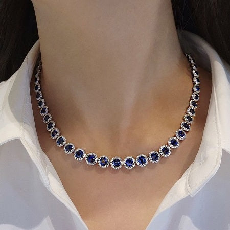Royal Halo Blue Sterling Silver Necklace