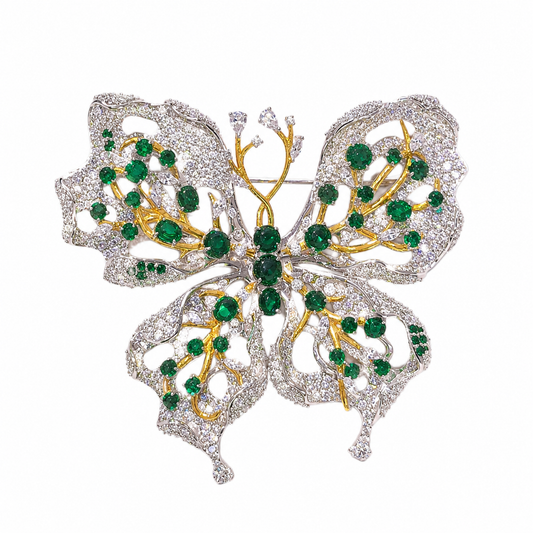 Emerald Butterfly Brooch – Statement Pin