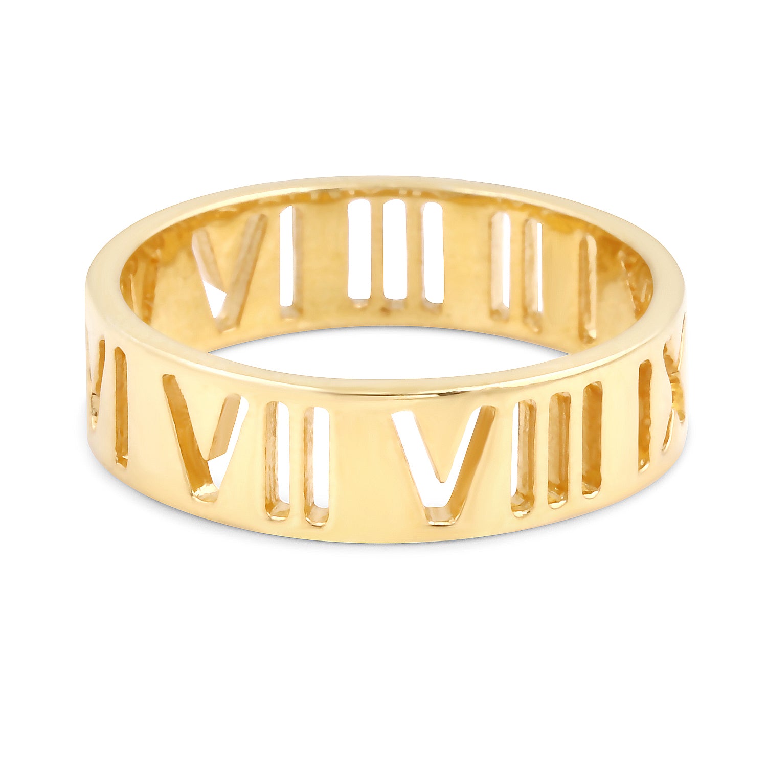 Golden Roman Numerals Sterling Silver Ring