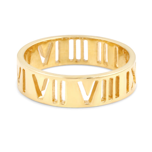 Golden Roman Numerals Sterling Silver Ring