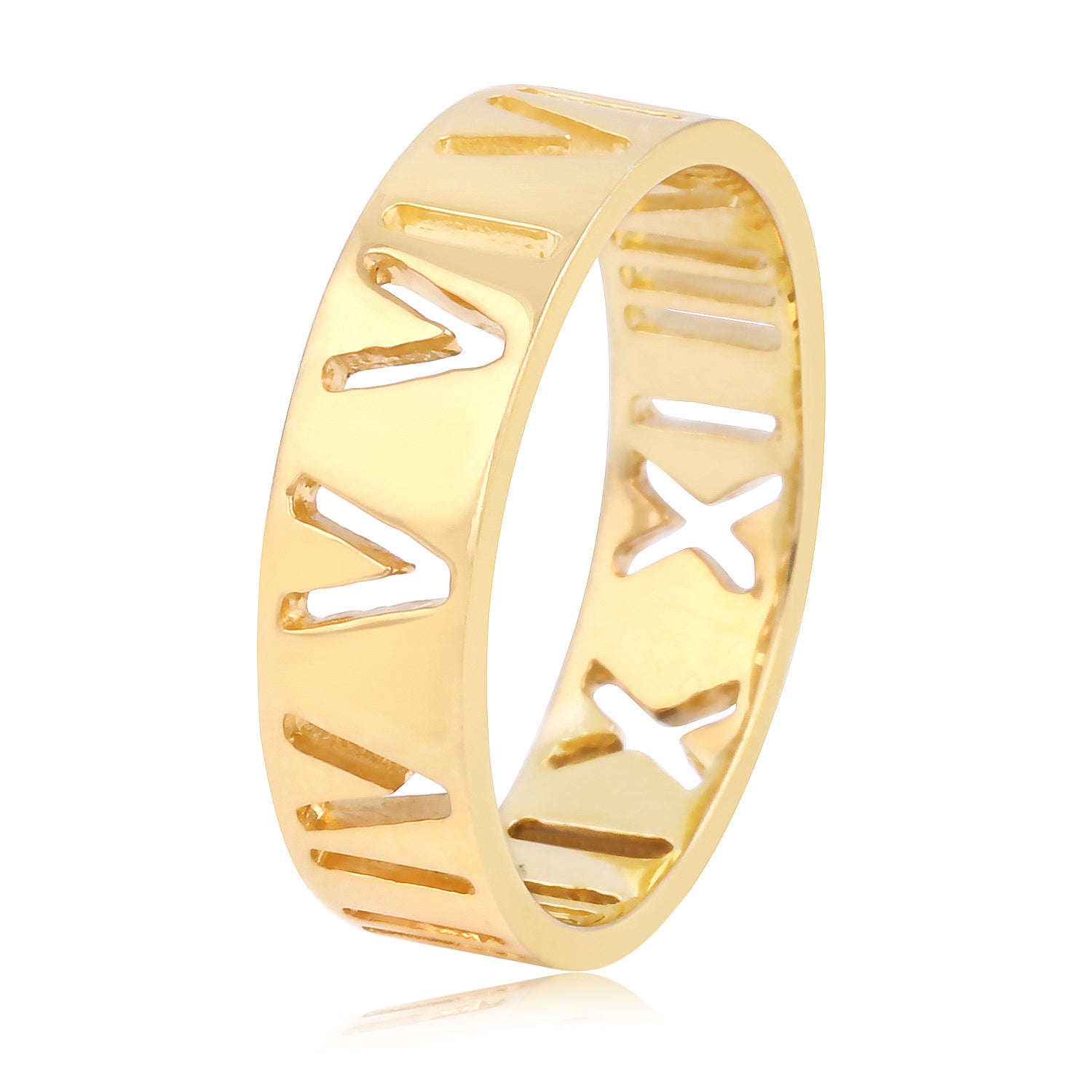 Golden Roman Numerals Sterling Silver Ring