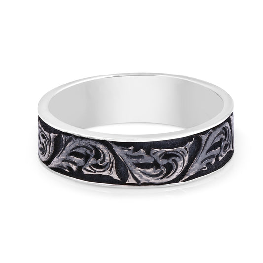 Timeless Engravings Oxidized Silver Band