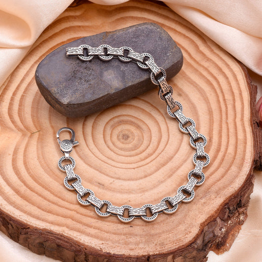 Engraved Silver With Oxidised Bracelet