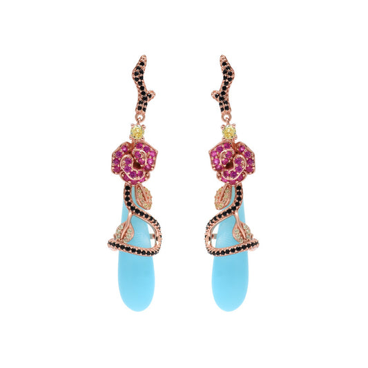 Rose with Turquoise Teardrop Earrings