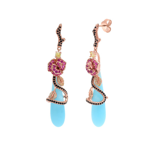 Rose with Turquoise Teardrop Earrings