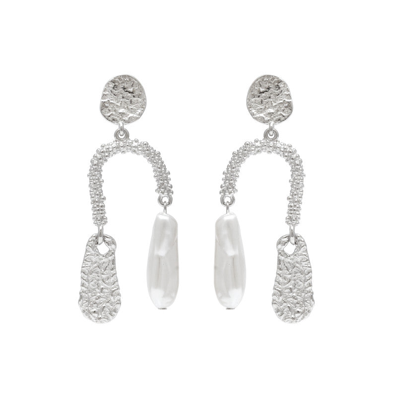 Textured Silver Earrings with Pearls