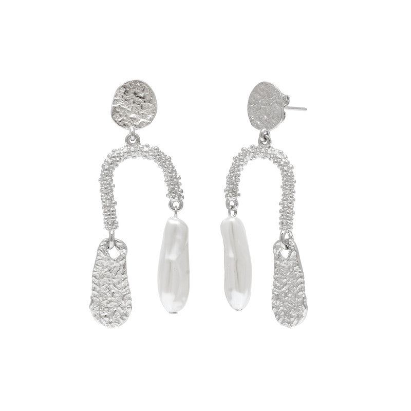 Textured Silver Earrings with Pearls