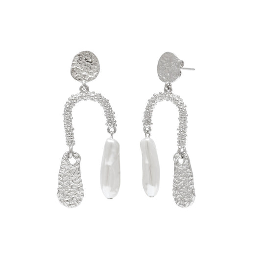 Textured Silver Earrings with Pearls