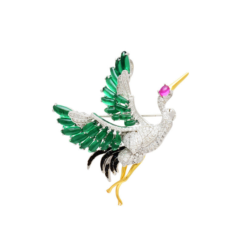 Silver Crane Brooch