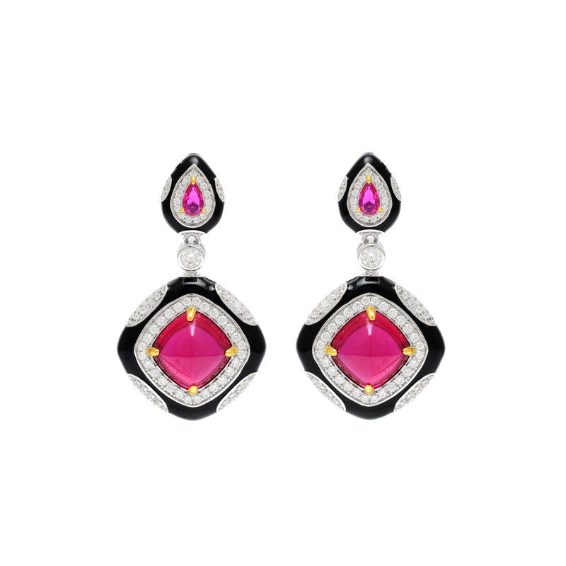 Glamorous Ruby & Enamel Dangling Earring