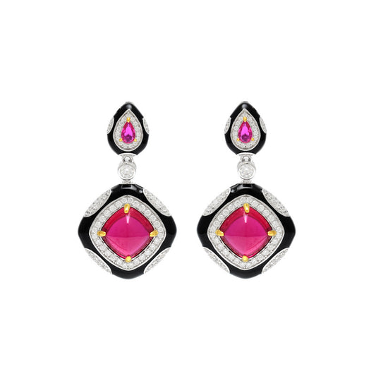 Glamorous Ruby & Enamel Dangling Earring