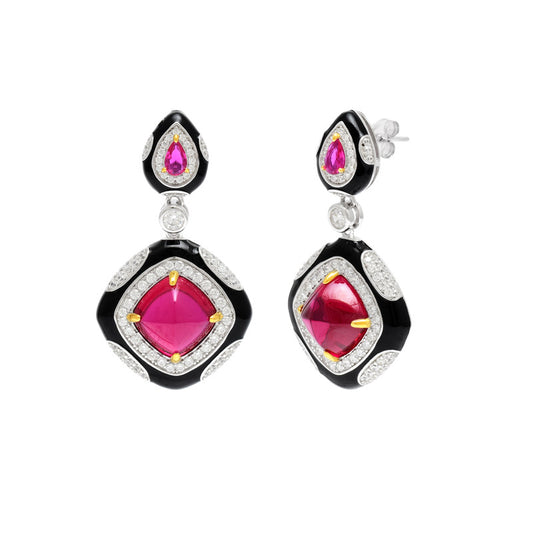 Glamorous Ruby & Enamel Dangling Earring