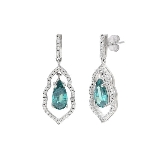 Diamond Filigree Earrings with Tourmaline Drop