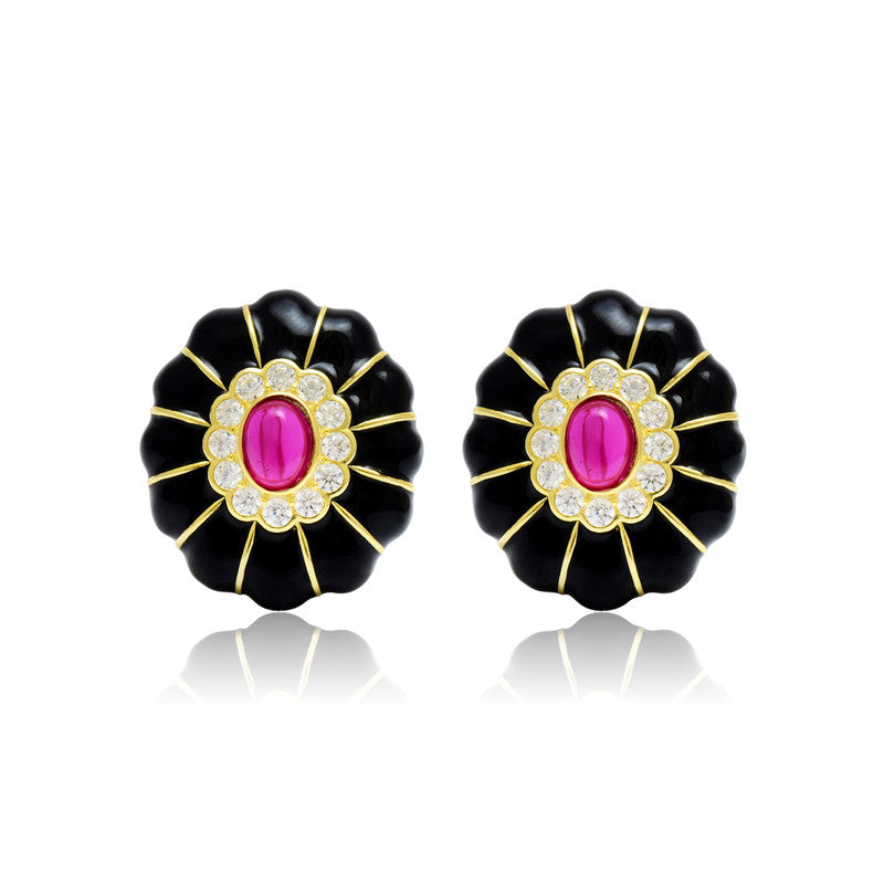 Black Enamel Flower stud Earrings