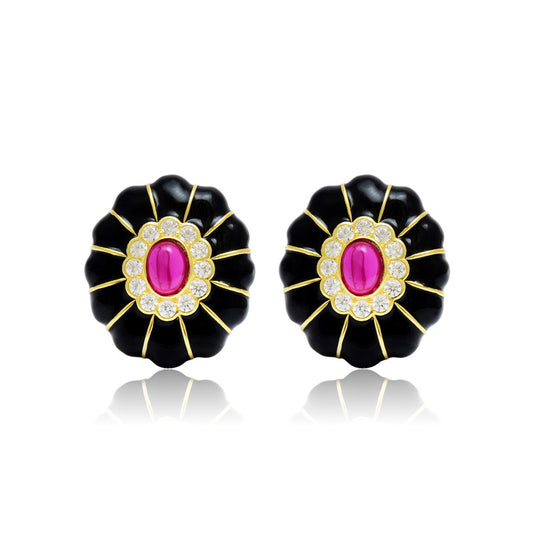 Black Enamel Flower stud Earrings