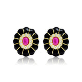 Black Enamel Flower stud Earrings