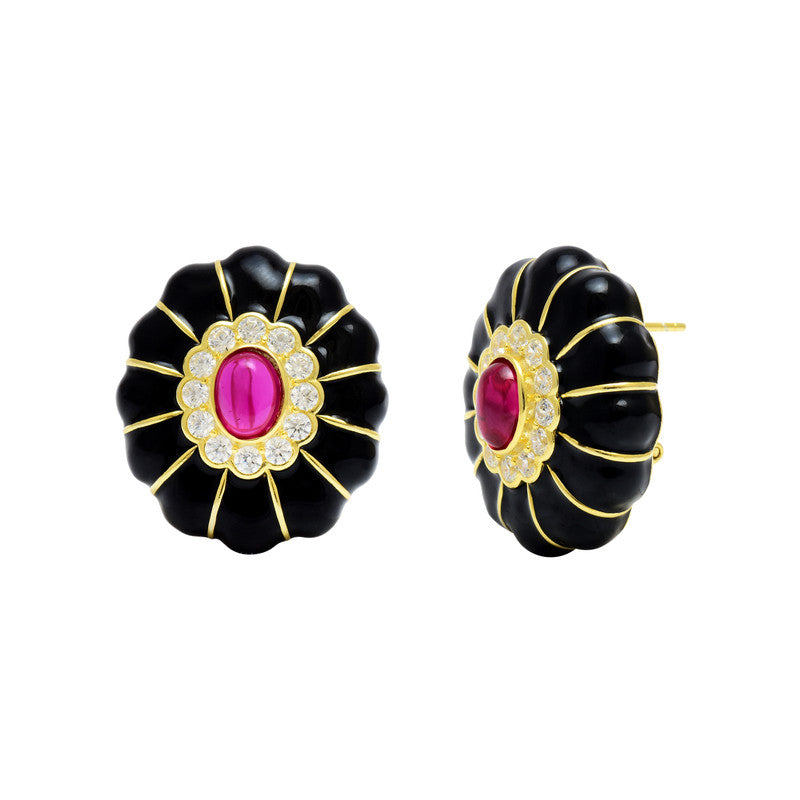 Black Enamel Flower stud Earrings