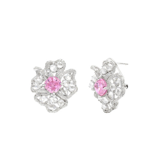 Pink Sapphire Flower Earrings