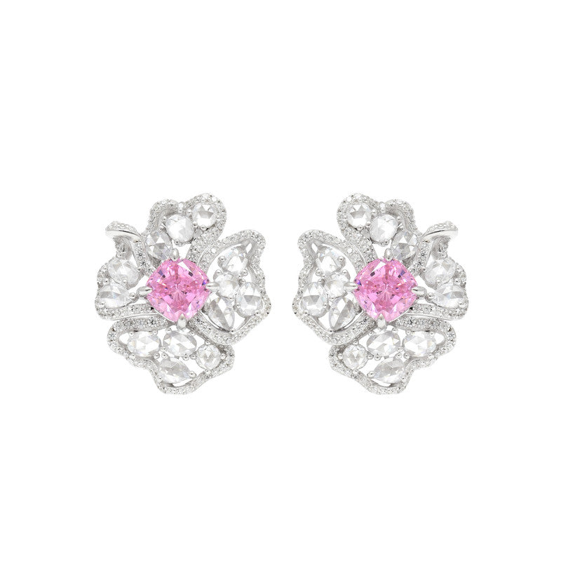 Pink Sapphire Flower Earrings