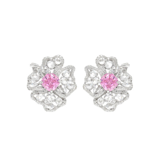 Pink Sapphire Flower Earrings