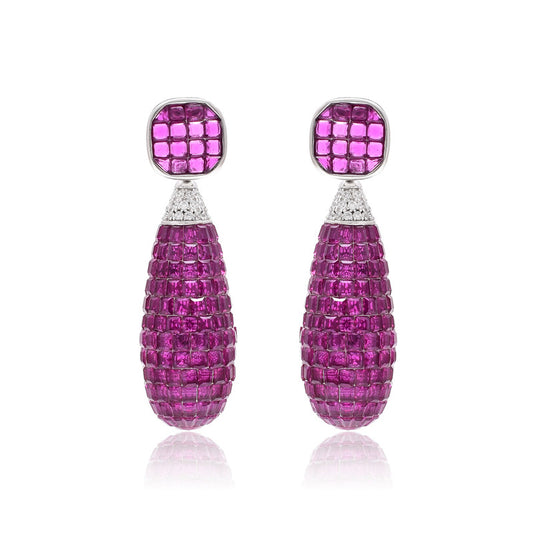 Silver Ruby Teardrops Earring