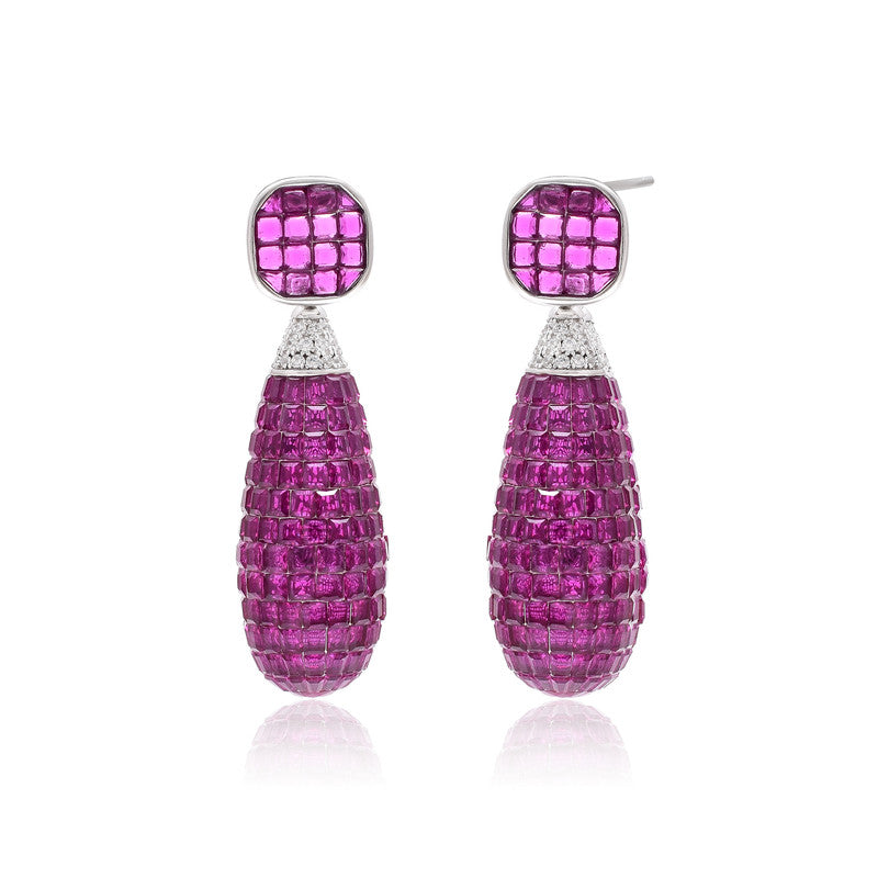 Silver Ruby Teardrops Earring