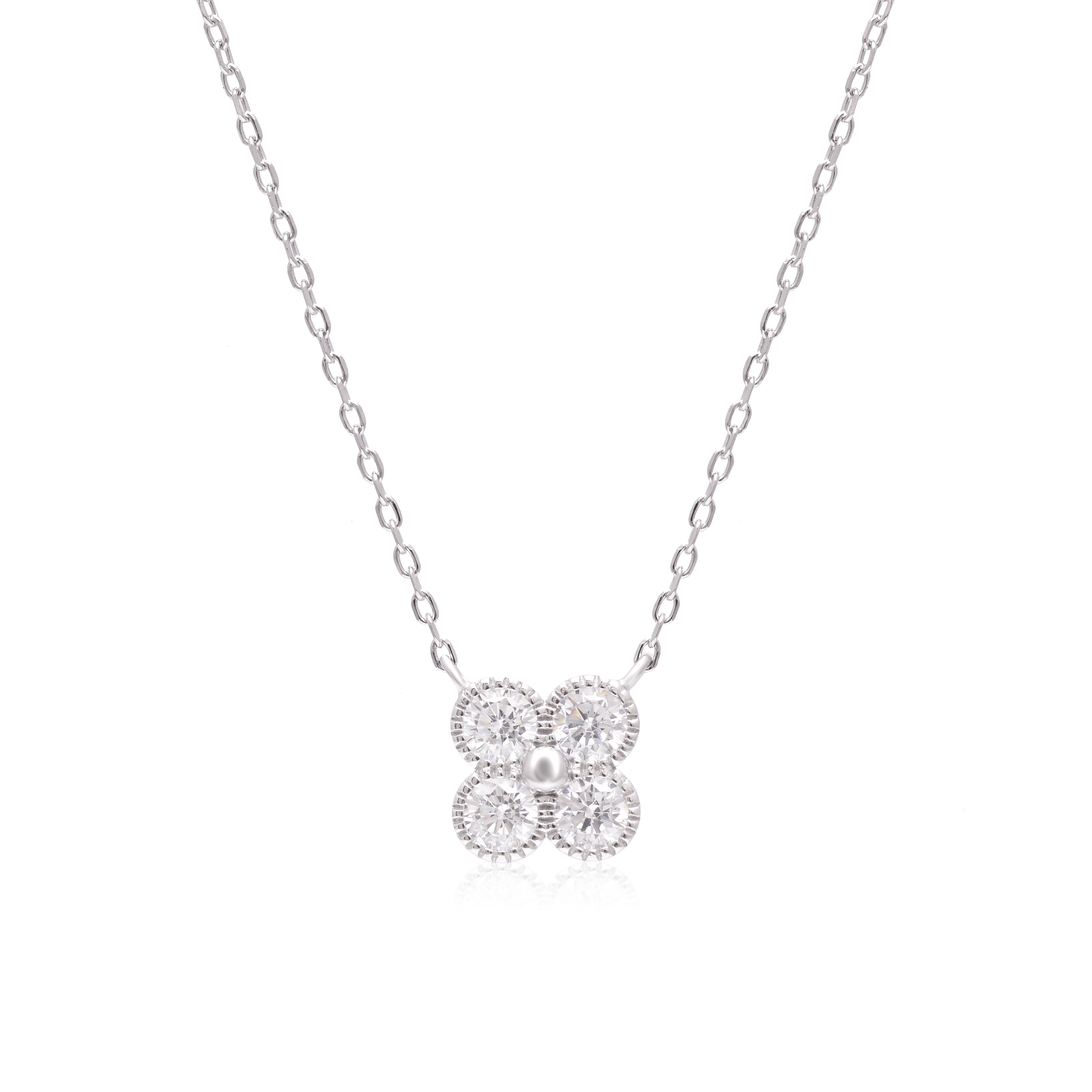 CZ Four-Leaf Clover Pendant Necklace 925 Sterling Silver