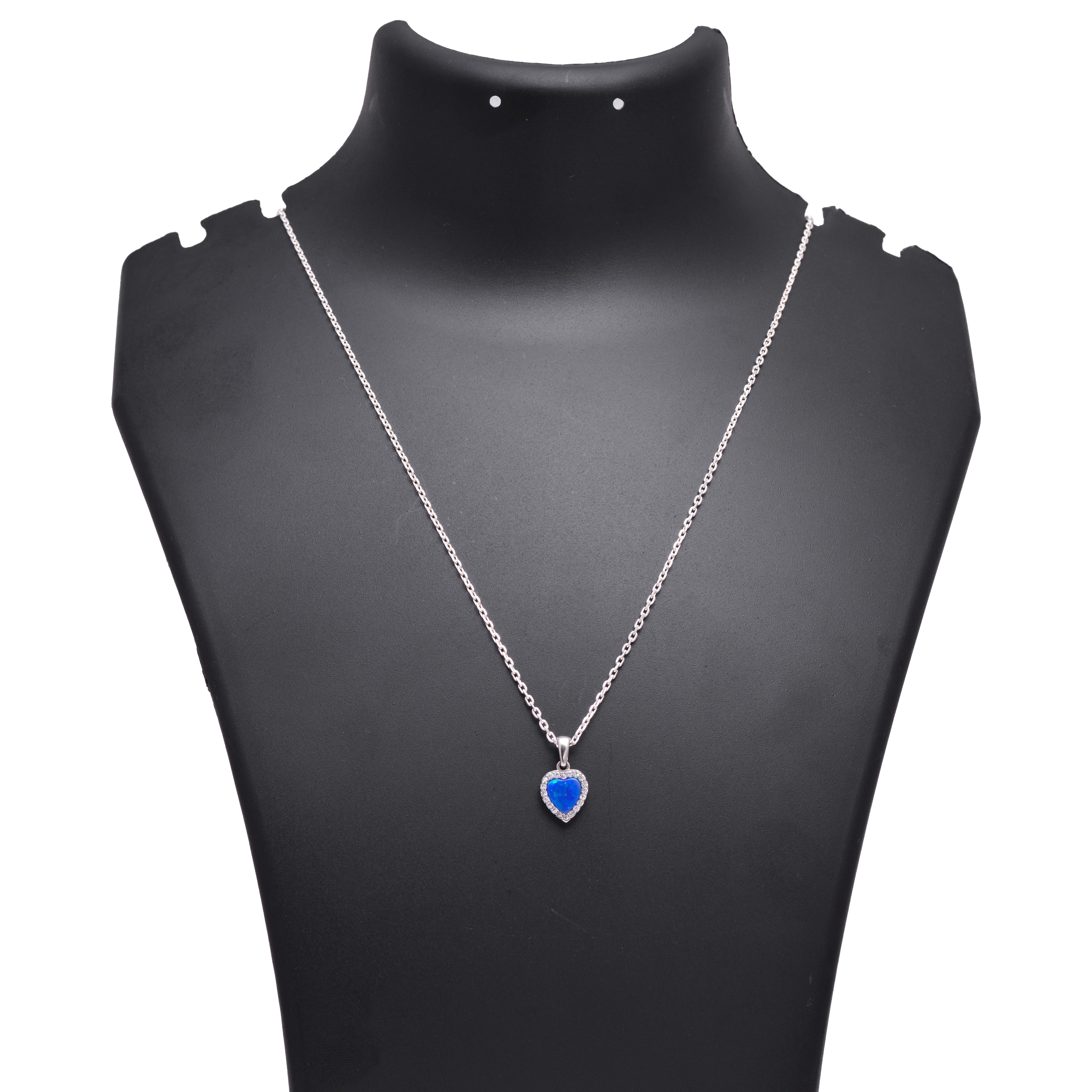 Blue Opal Heart Chain Pendant 925 Sterling Silver