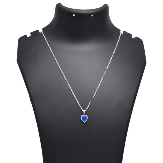 Blue Opal Heart Chain Pendant 925 Sterling Silver