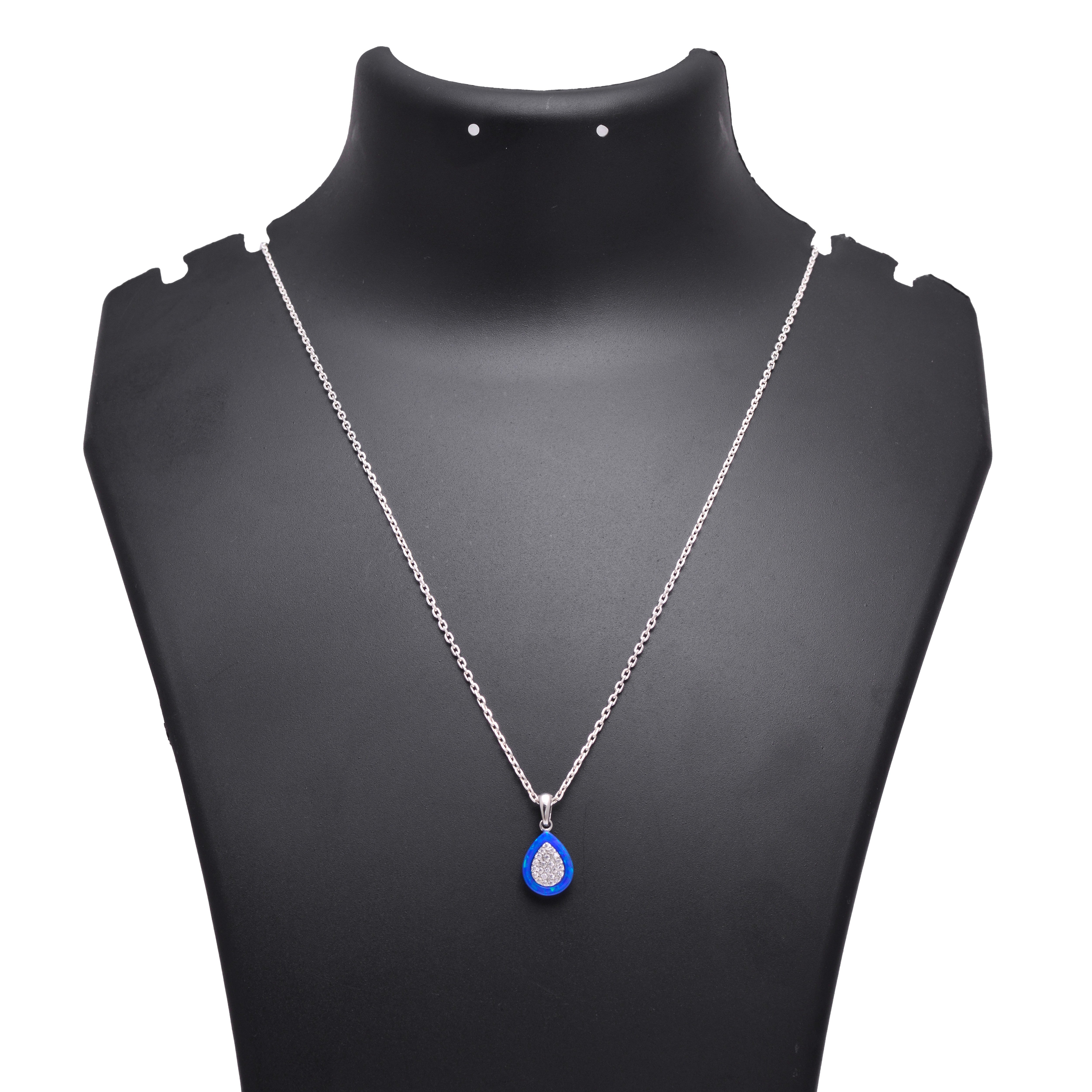 Teardrop Opal Pendant with Cubic Zirconia Halo 925 Sterling Silver