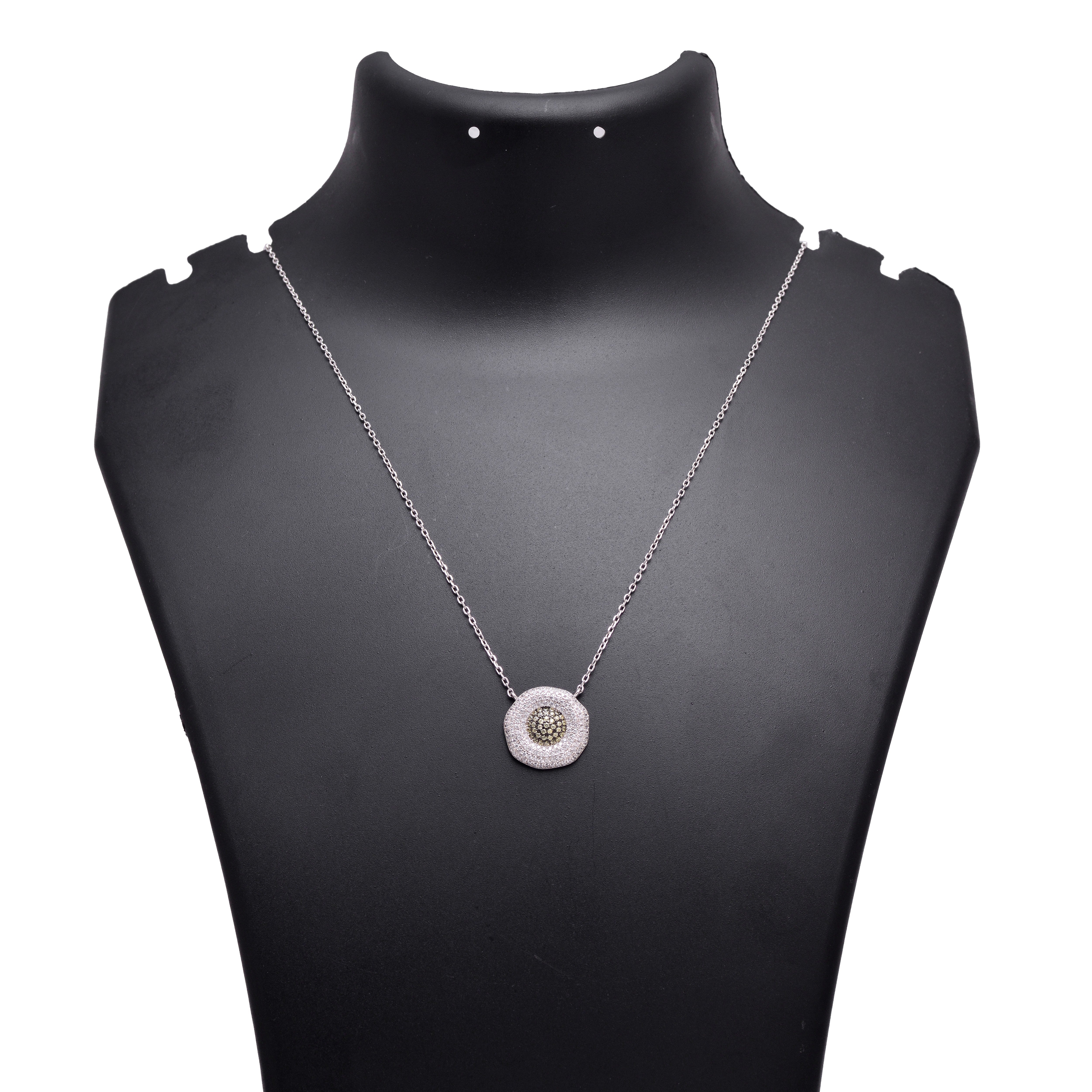Champagne CZ Diamond Halo Pendant 925 Sterling Silver