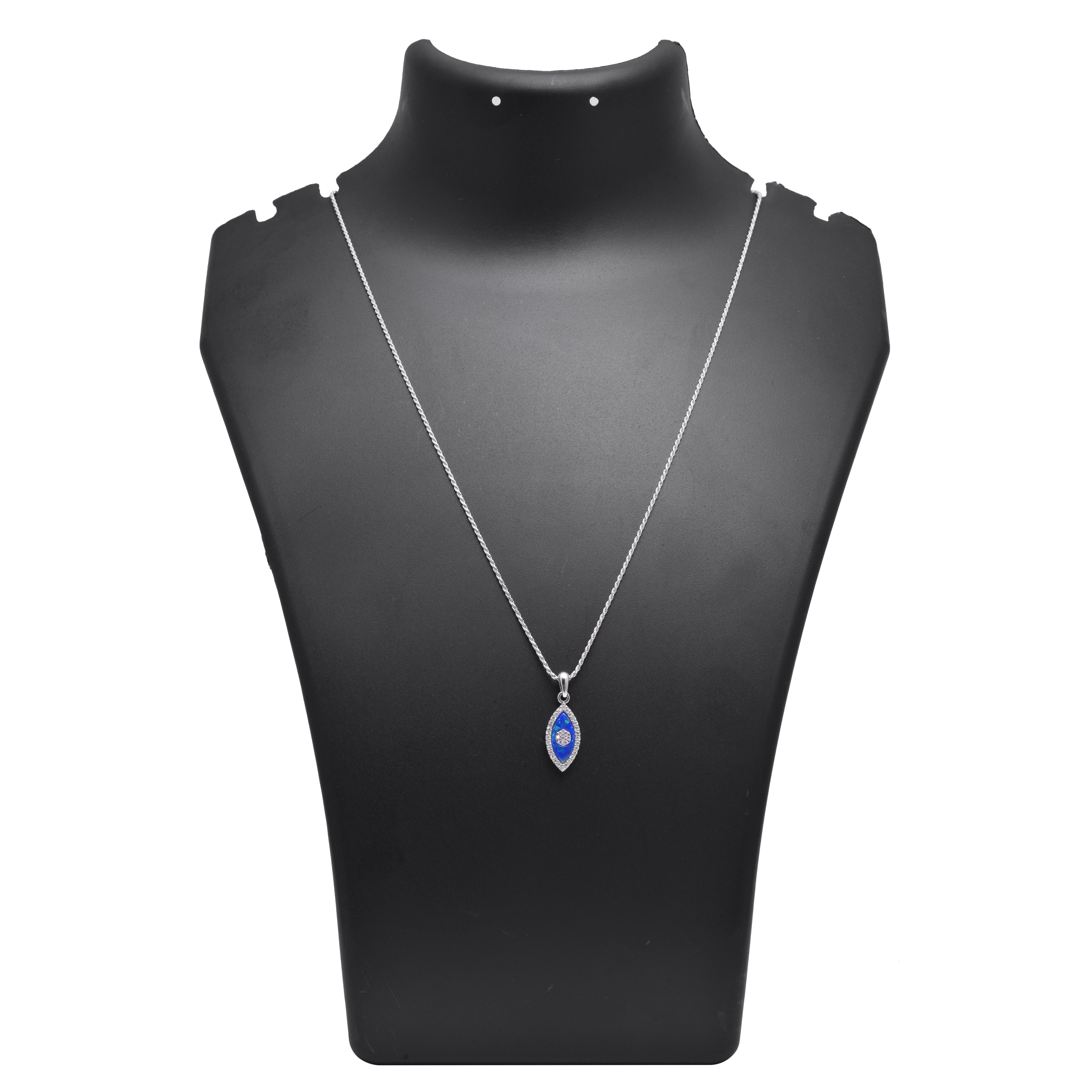 Blue Opal Evil Eye Chain Pendant 925 Sterling Silver