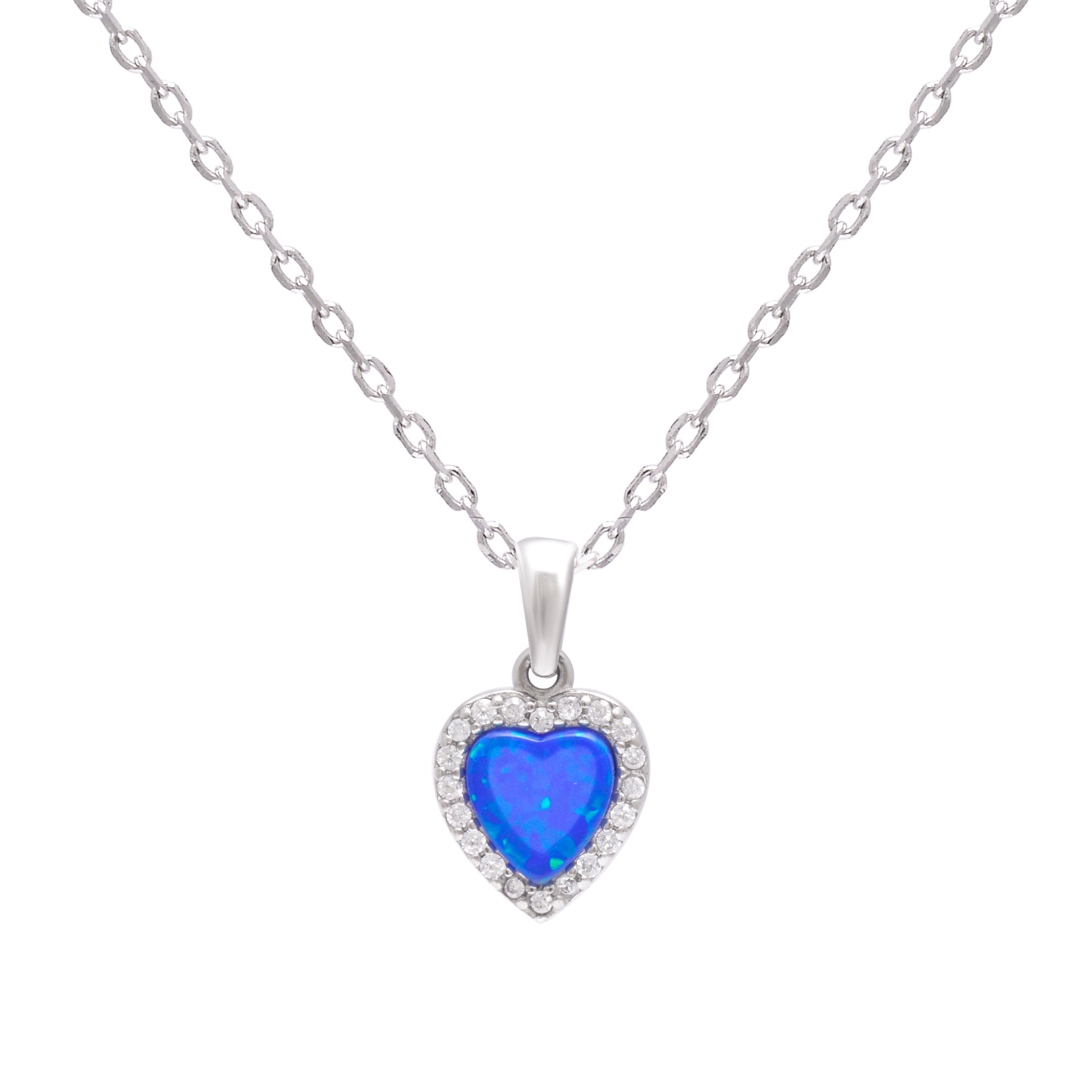 Blue Opal Heart Chain Pendant 925 Sterling Silver