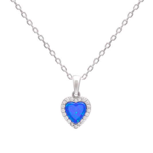 Blue Opal Heart Chain Pendant 925 Sterling Silver