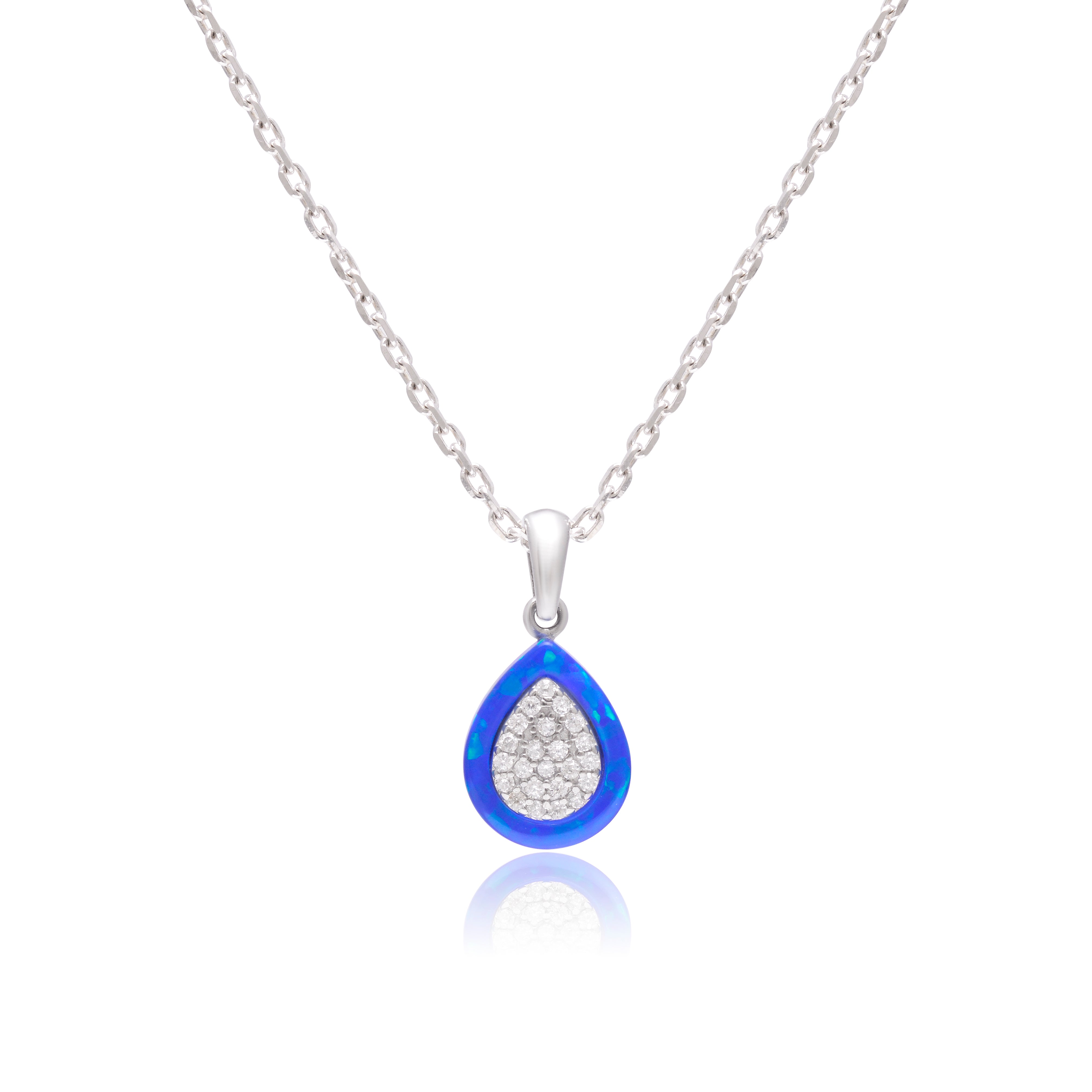 Teardrop Opal Pendant with Cubic Zirconia Halo 925 Sterling Silver