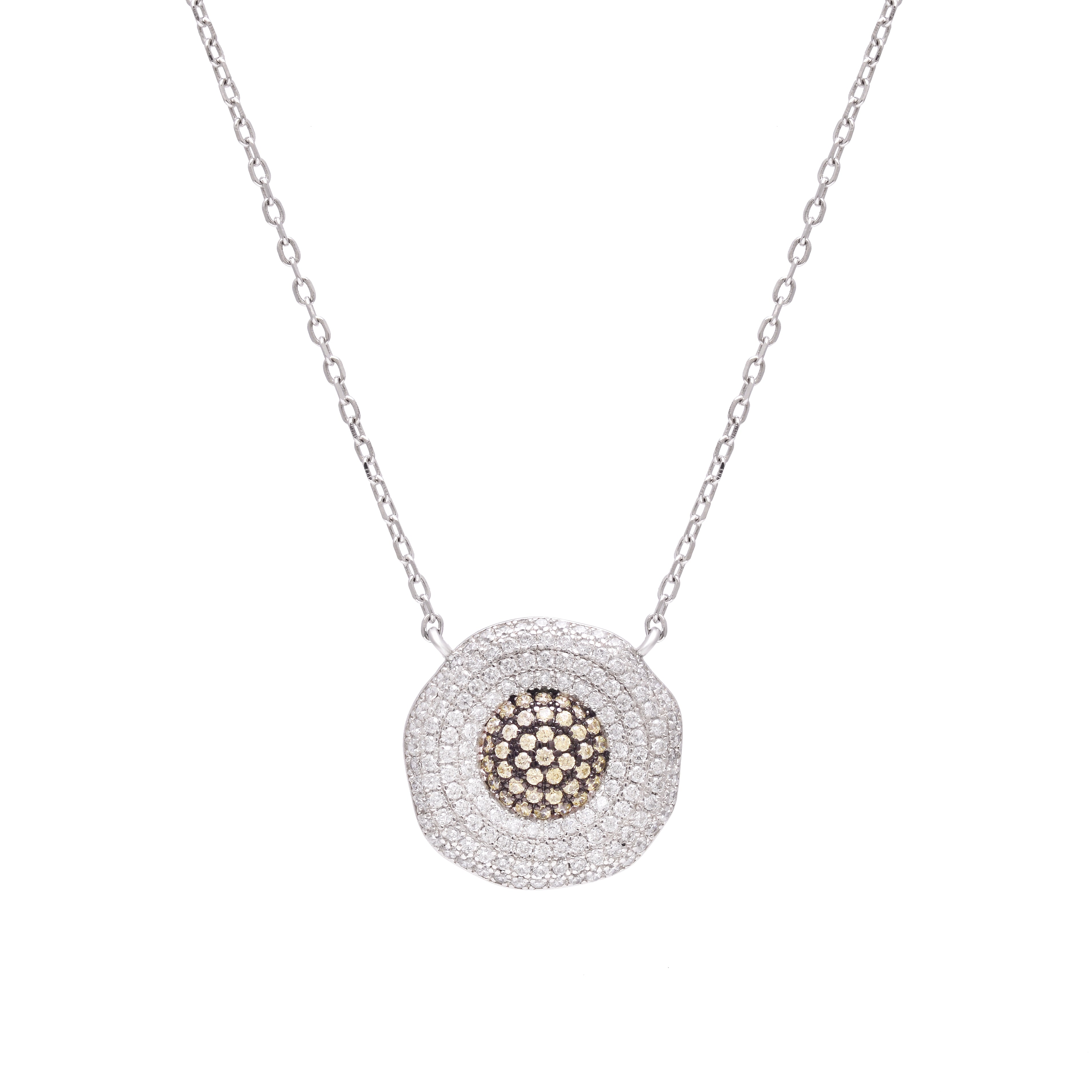 Champagne CZ Diamond Halo Pendant 925 Sterling Silver