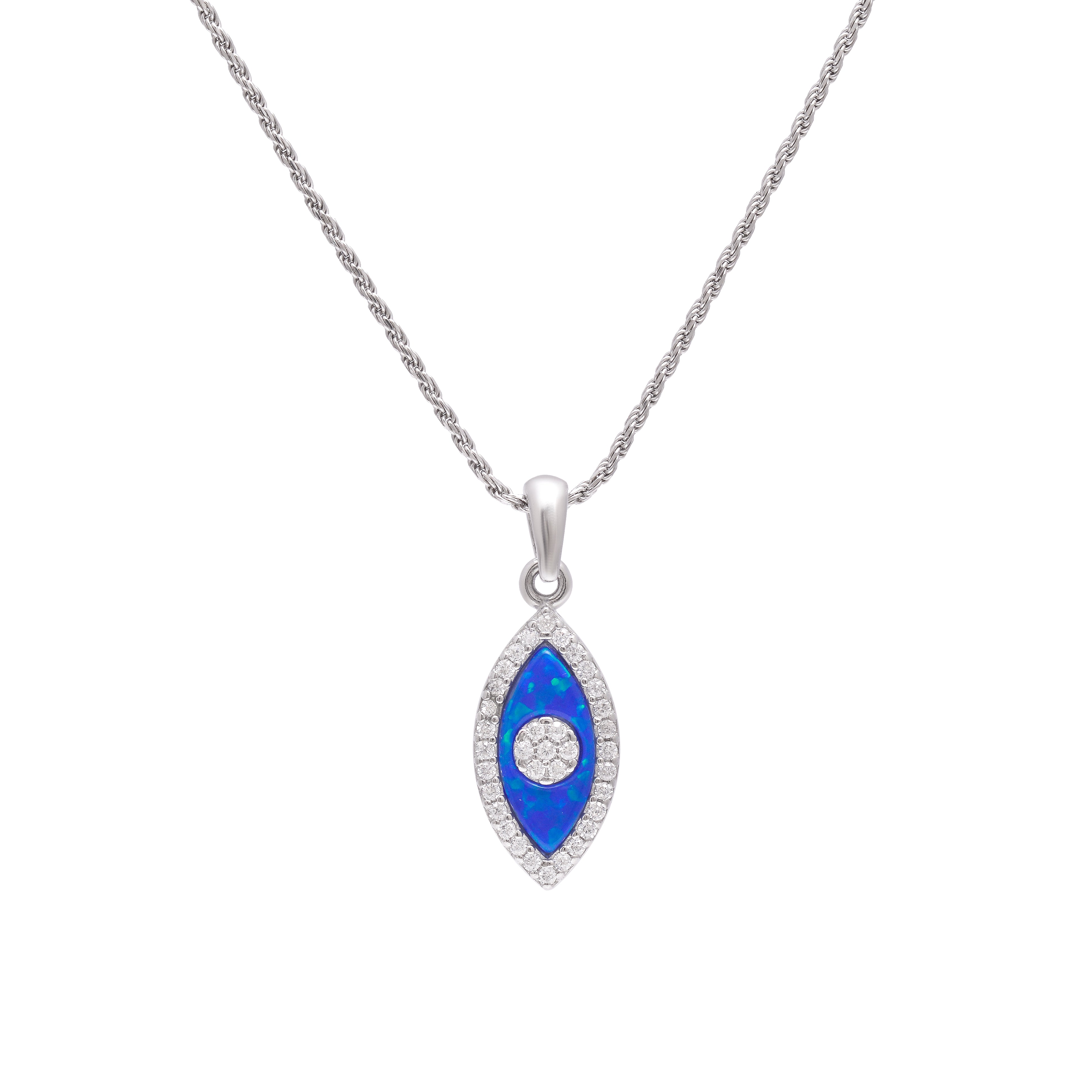 Blue Opal Evil Eye Chain Pendant 925 Sterling Silver