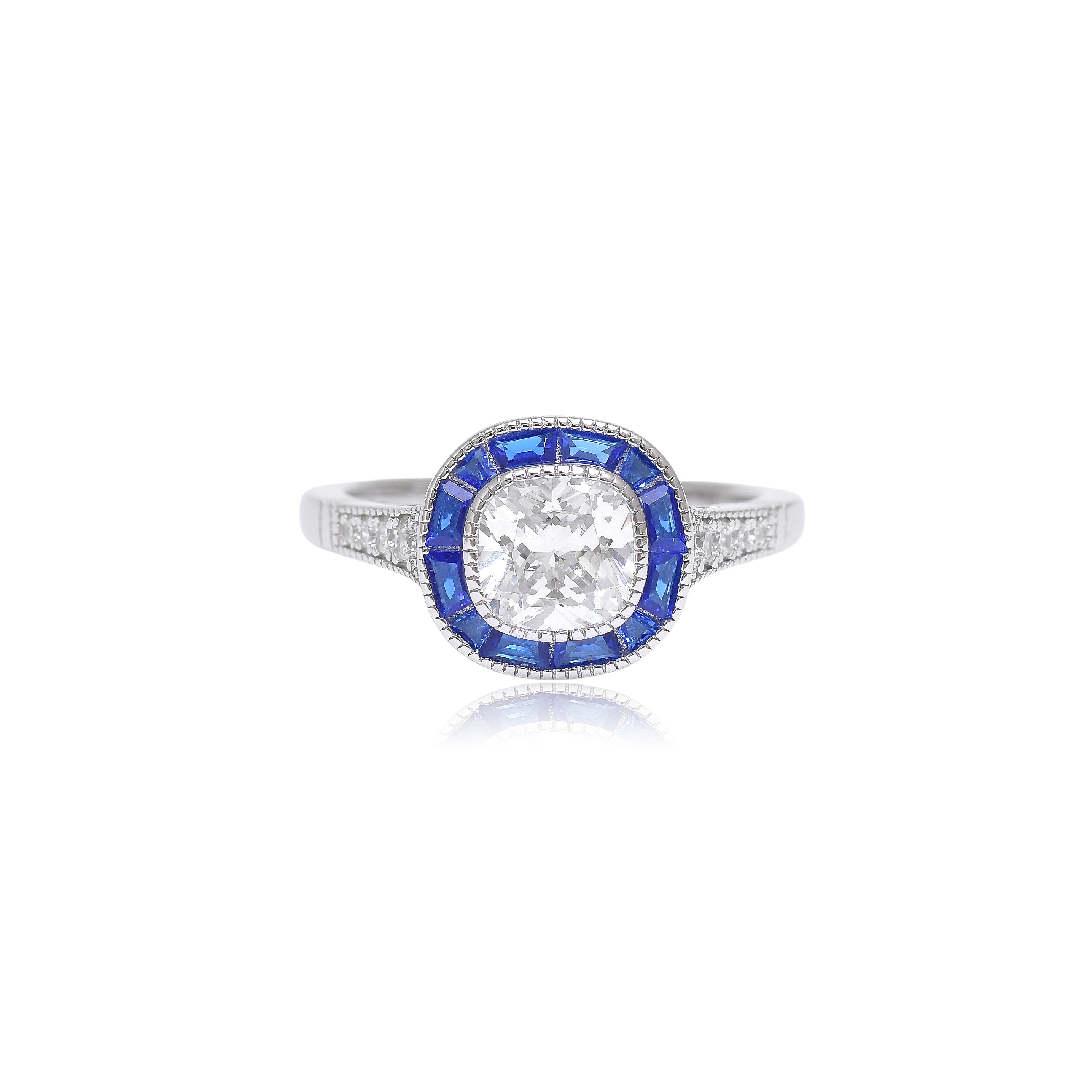 Diamond Sapphire Halo Ring