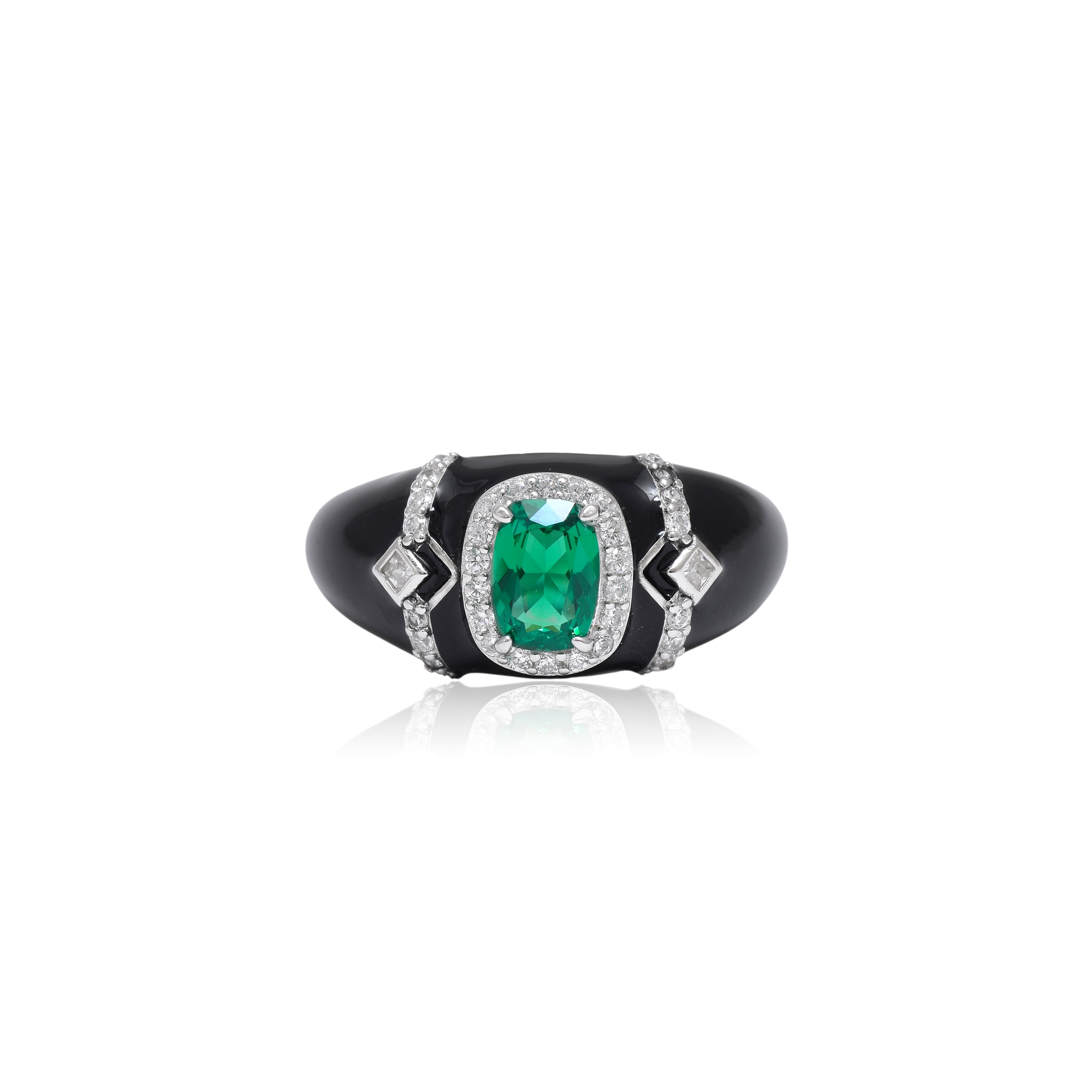Emerald Diamond Cocktail Ring with Enamel