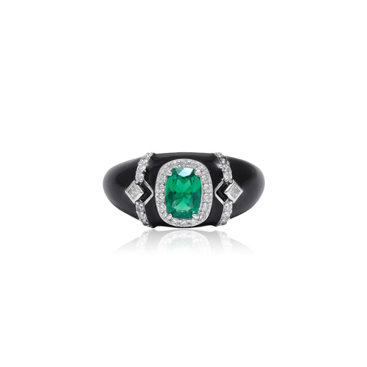 Emerald Diamond Cocktail Ring with Enamel