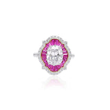 Cushion Diamond Ring with Ruby Baguette