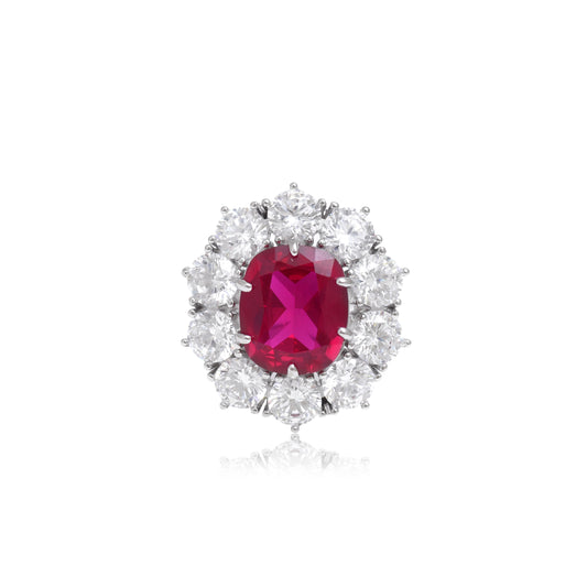 Classic Ruby Halo Cocktail Ring in 925 Sterling Silver