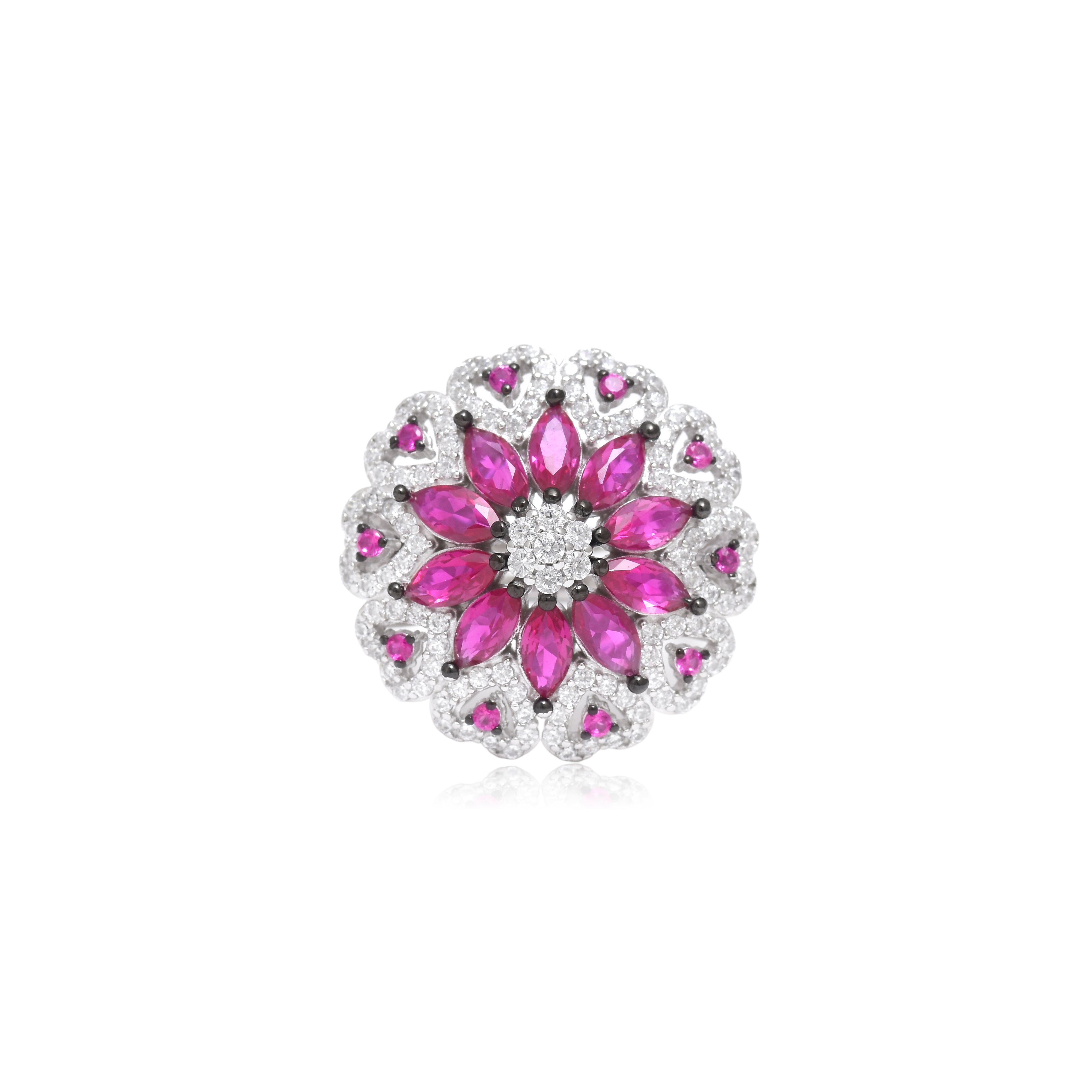 Ruby Diamond Floral Cluster Ring
