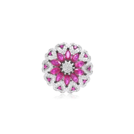 Ruby Diamond Floral Cluster Ring
