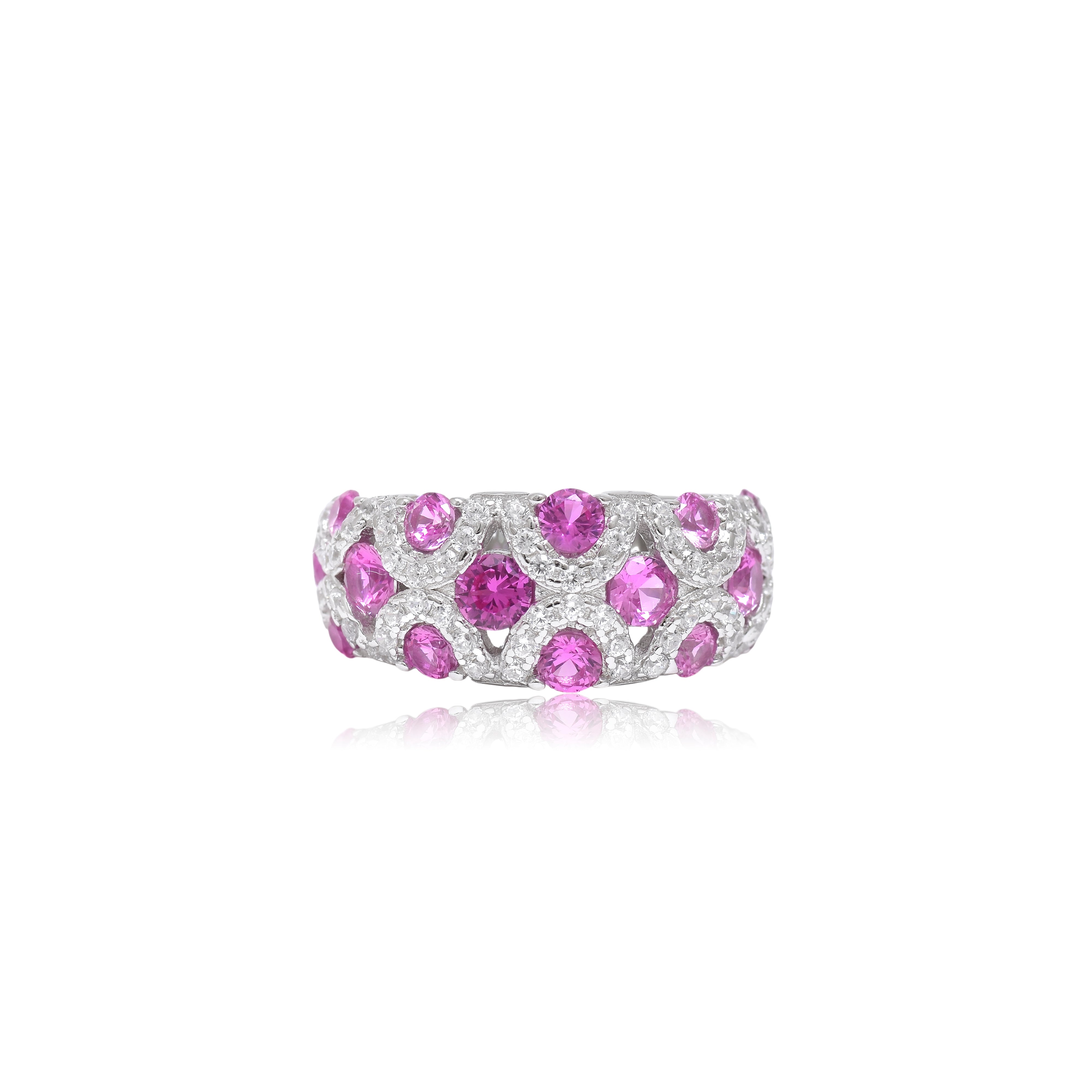 Pink Sapphire Diamond Pavé Band Ring