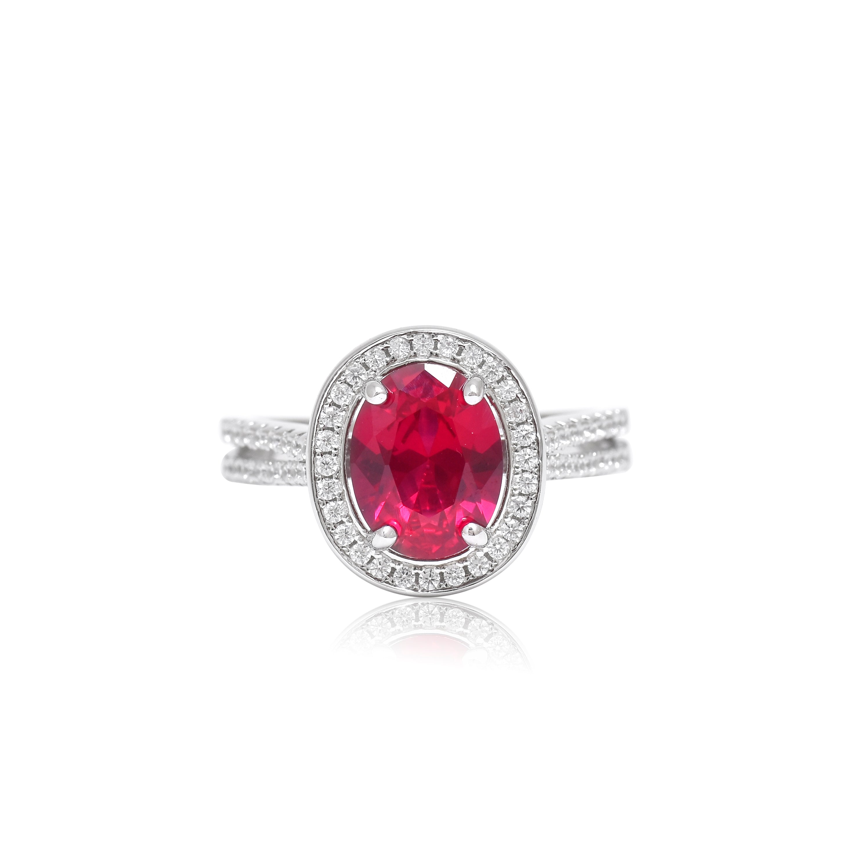 Red Stone Oval Halo Ring
