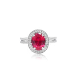 Red Stone Oval Halo Ring