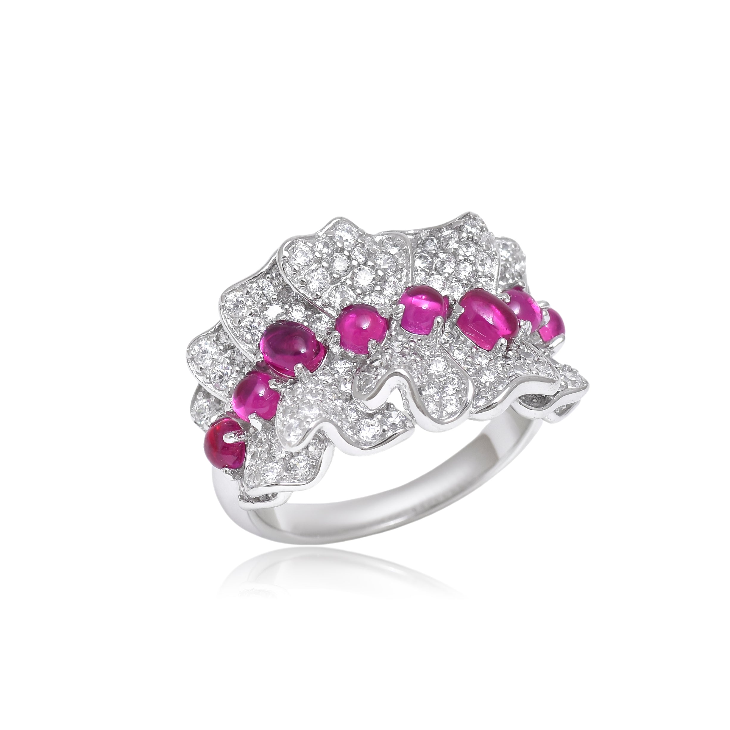 Ruby Diamond Flower Cocktail Ring